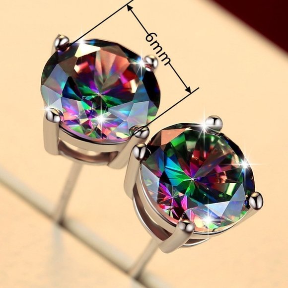 🎀Round Colorful Micro Pave Zircon Stud Earrings for Women, EVGG1033 - Picture 3 of 4